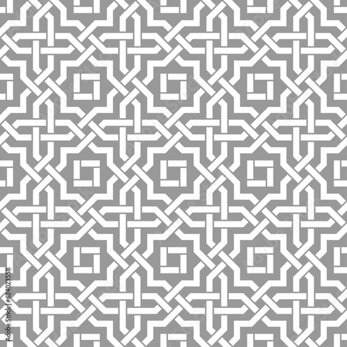 Seamless pattern with intersecting stripes, poly lines, polygons. Abstract ornament in Arabic style. Arabesque.