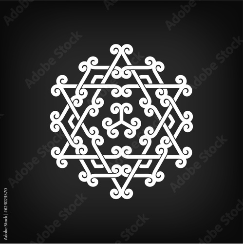 Circular pattern in arabesque style. Mandala with overlapping stripes and curls.