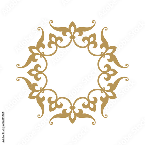 Circular abstract floral pattern. Mandala. Round vector ornament with intertwined branches, flowers  and curls. Arabesque.