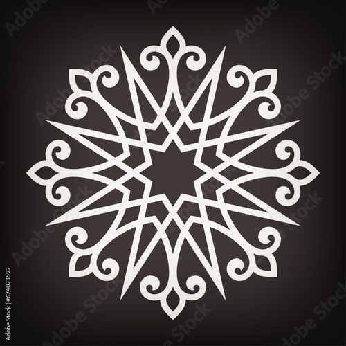 Circular abstract floral pattern. Mandala. Round vector ornament with intertwined branches, flowers  and curls. Arabesque.