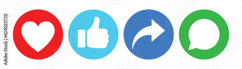  like, Share, comment and love icon button, social media vector 