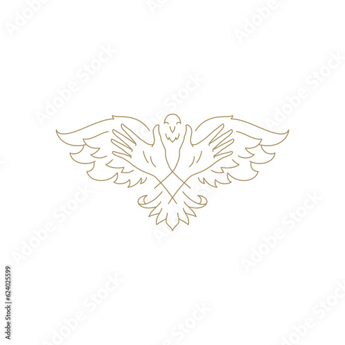 Crossed human hands with flying winged pigeon freedom spiritual symbol line art icon vector