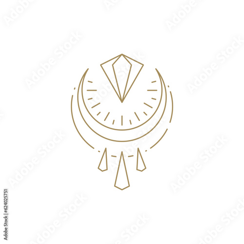 Minimalist golden half moon with bright gem brilliant jewelry carat line art icon vector