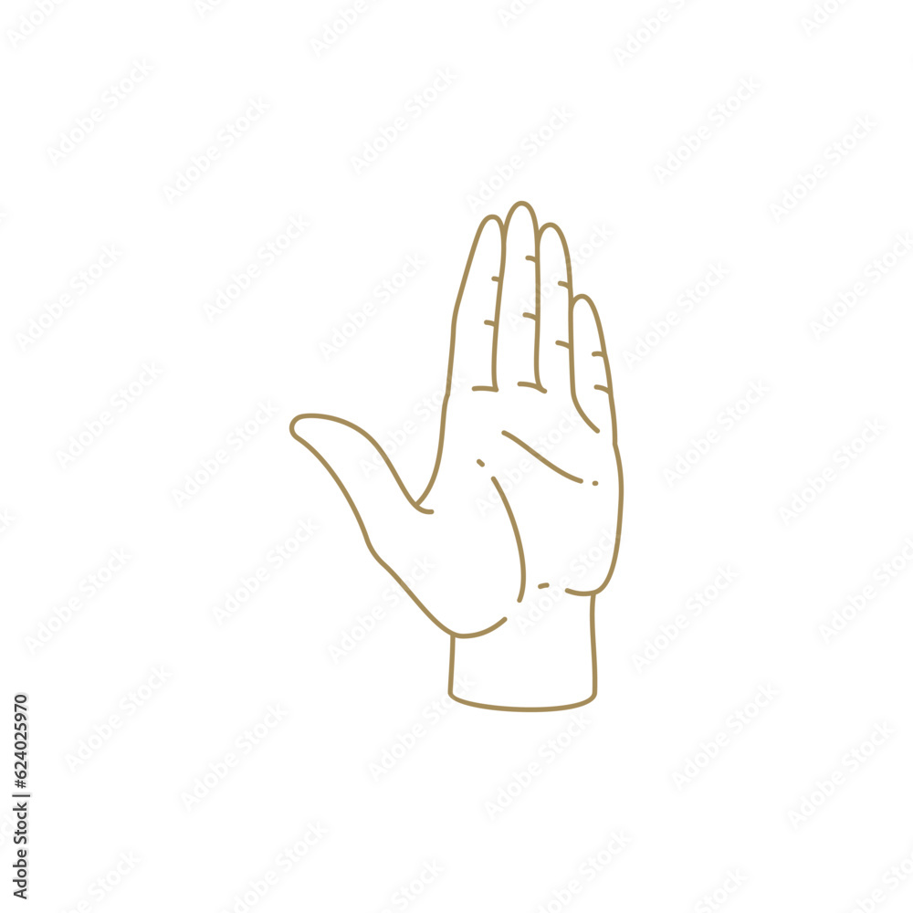 Monochrome golden open human palm palmistry beauty care decorative design line icon vector Monochrome golden open human palm palmistry beauty care decorative design line icon vector