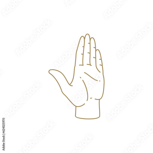 Monochrome golden open human palm palmistry beauty care decorative design line icon vector