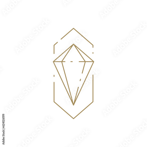 Premium natural gem brilliant carat jewelry attire in geometric golden frame line art icon vector