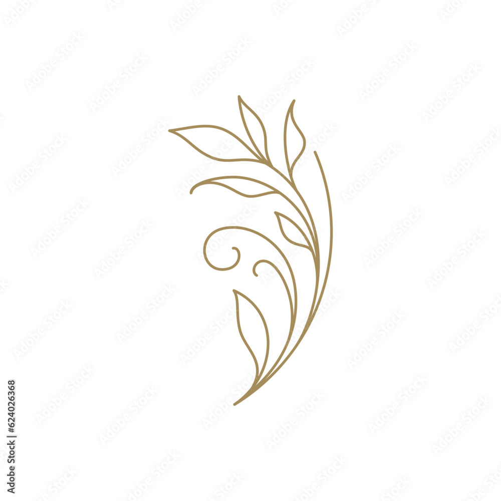 Romantic botanical branch with leaves and stem natural blossom spring lush line art icon vector Romantic botanical branch with leaves and stem natural blossom spring lush line art icon vector