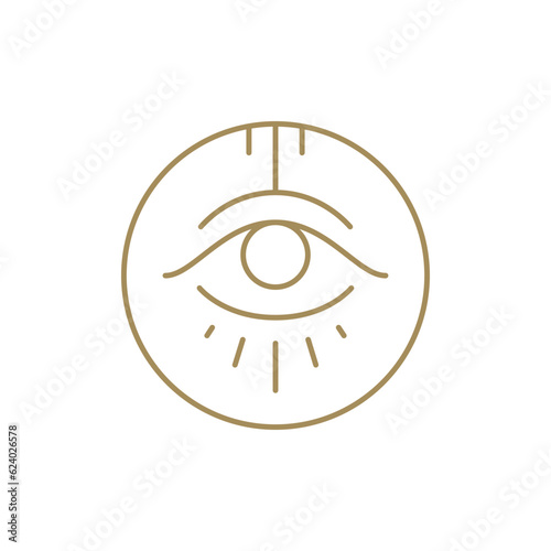 Esoteric human all seeing eye occultism medieval optical symbol minimalist circle frame decorative design line icon
