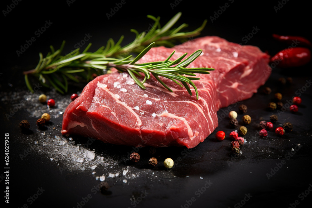 Beef chuck is a piece of raw meat with spices. AI generated.