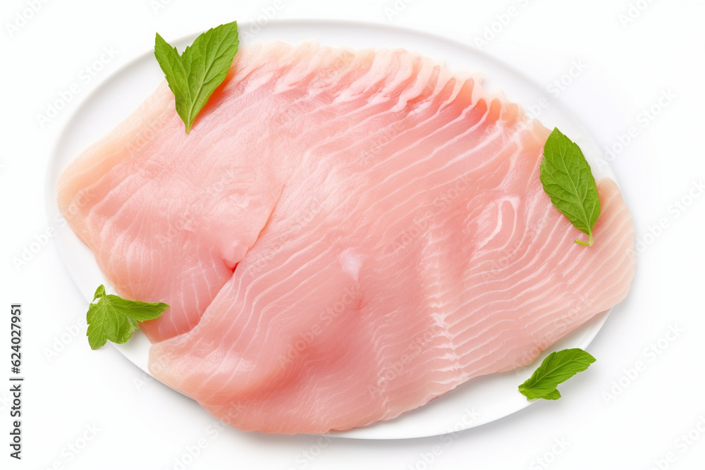 Fillet of cod or other white fish on a white background. AI generated. Fillet of cod or other white fish on a white background. AI generated.