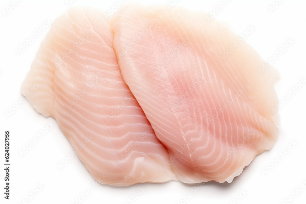 Fillet of cod or other white fish on a white background. AI generated. Fillet of cod or other white fish on a white background. AI generated.