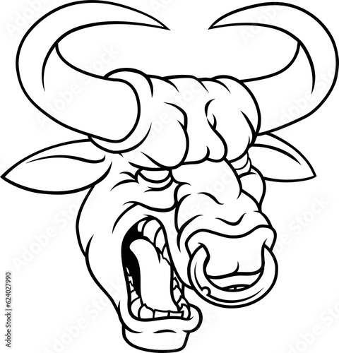 Bull Minotaur Longhorn Monster Cow Mascot Cartoon photo
