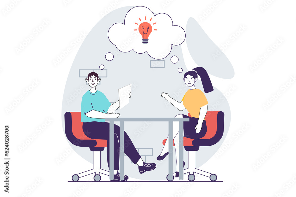 Focus group concept with people scene in flat design for web. Man and woman discussing, generating ideas and brainstorming at meeting. Illustration for social media banner, marketing material. Focus group concept with people scene in flat design for web. Man and woman discussing, generating ideas and brainstorming at meeting. Illustration for social media banner, marketing material.