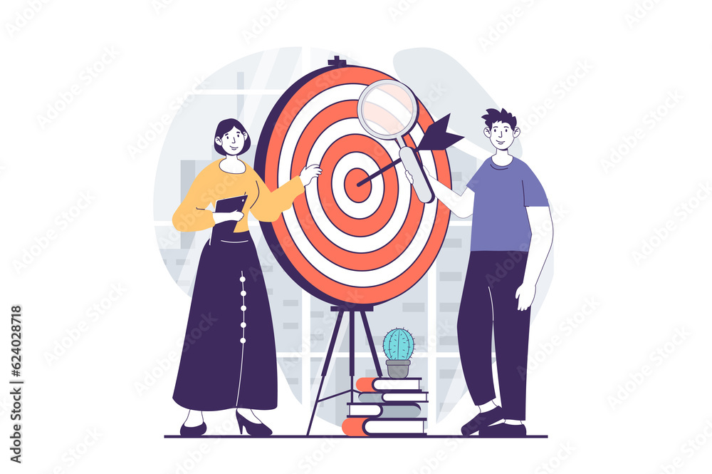 Focus group concept with people scene in flat design for web. Man and woman creating advertising campaign for target audience together. Illustration for social media banner, marketing material. Focus group concept with people scene in flat design for web. Man and woman creating advertising campaign for target audience together. Illustration for social media banner, marketing material.