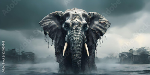 Elephant in dystopian landscape