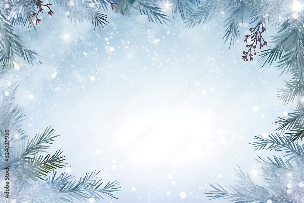 Christmas background with branches and snowflakes pine tree mistletoe. Generative AI Christmas background with branches and snowflakes pine tree mistletoe. Generative AI