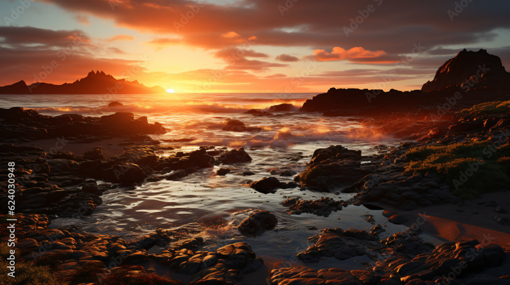 3D Render: Breathtaking spectacle of a sunrise over the sea.
Generative AI