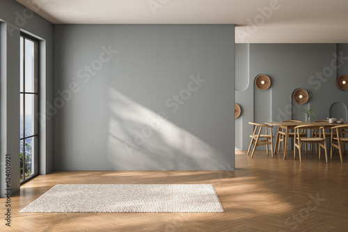 empty living room with blue tones wall photo