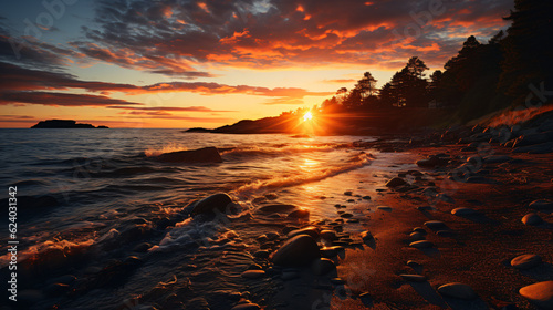 3D Render: Breathtaking spectacle of a sunrise over the sea. Generative AI © Nico Vincentini