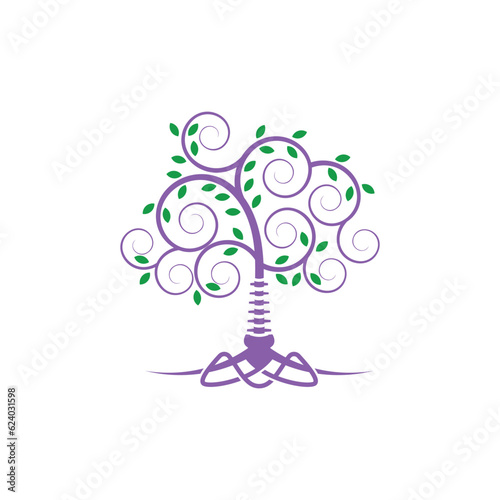 Tree logo with spiral branches and human spine, suitable for health related industry.
