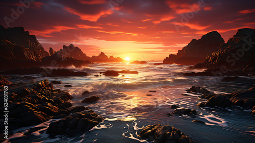 3D Render  Breathtaking spectacle of a sunrise over the sea. Generative AI