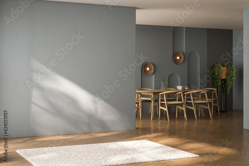empty living room with blue tones wall