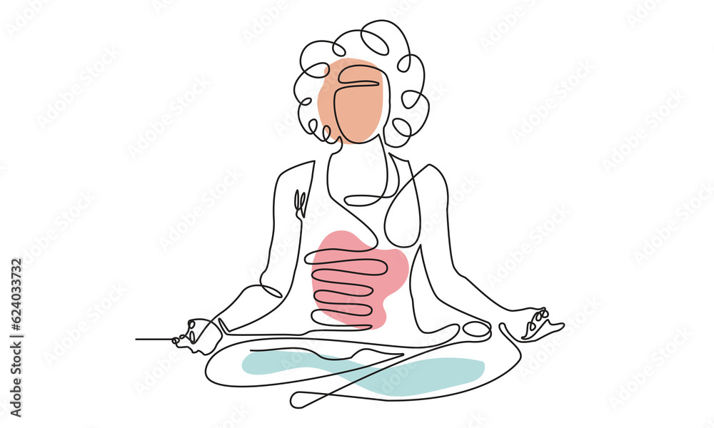 Woman sitting Yoga position and relaxing picture.continuous line vector health illustration Day of Yoga.
Woman sitting Yoga position and relaxing picture.continuous line vector health illustration Day of Yoga.
