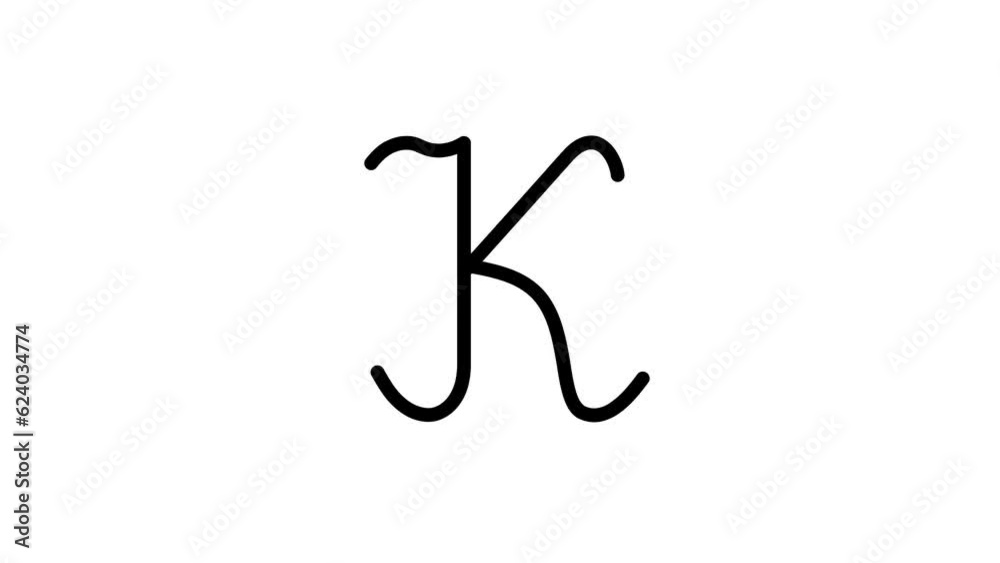 K letter big writing cartoon animation. Compatibile part of alphabet serie. Handwriting educational style for children. Good for education movies, presentation, learning alphabet, etc...