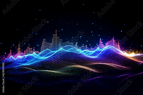 Internet wave signal, technology background, AI generated.
