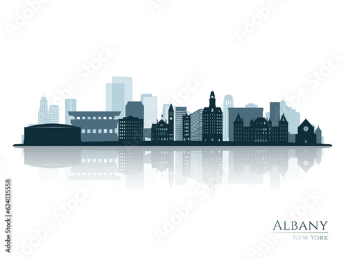 Albany skyline silhouette with reflection. Landscape Albany, New York. Vector illustration.
