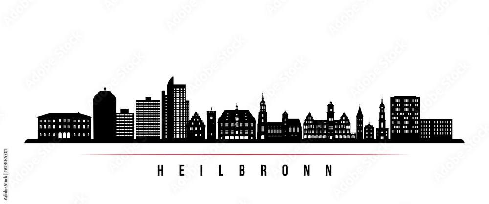 Heilbronn skyline horizontal banner. Black and white silhouette of Heilbronn, Germany. Vector template for your design.