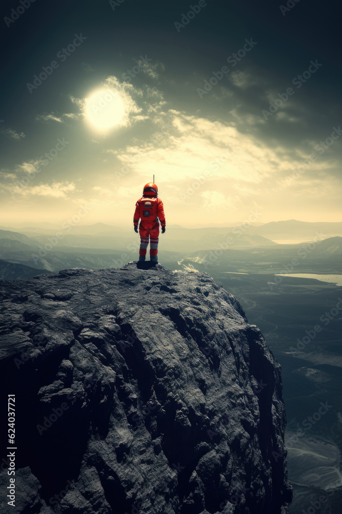 A lone astronaut is standing on a desolate planet. Generative AI