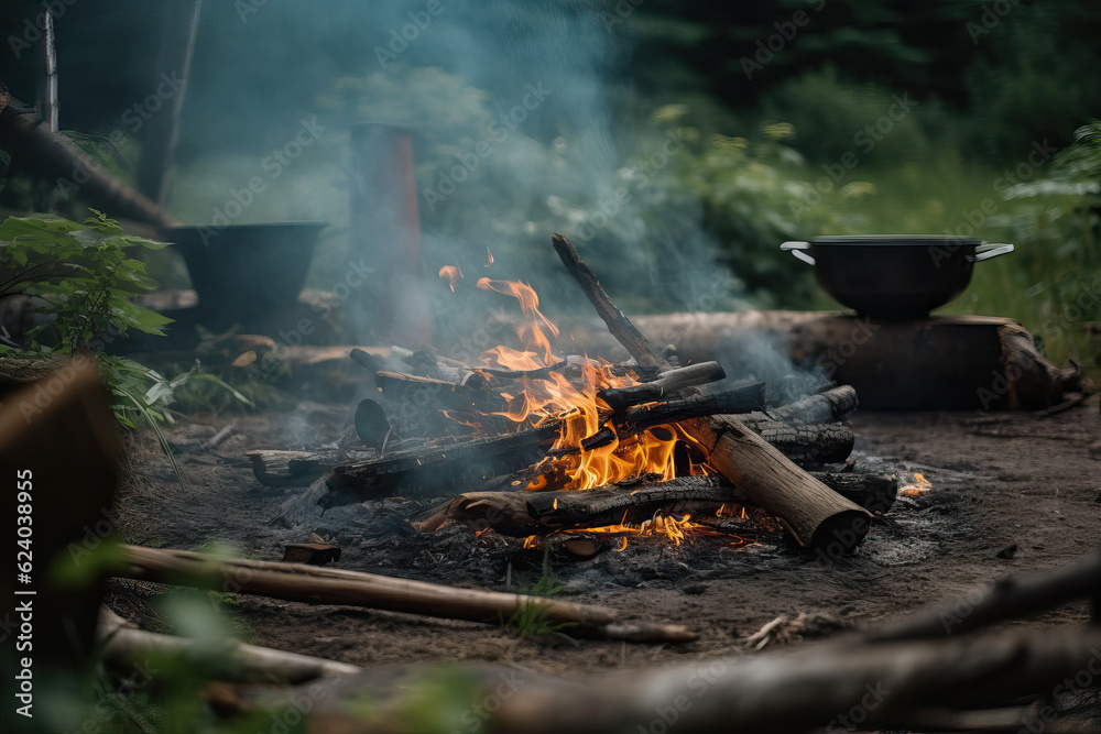Scent of a burning campfire during a summer camping trip Scent of a burning campfire during a summer camping trip