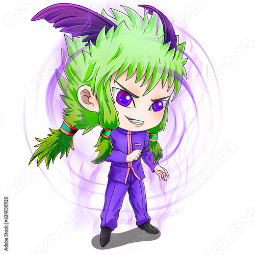 purple kid with green hair photo