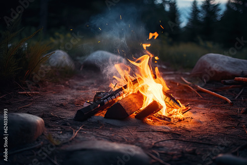 Scent of a burning campfire during a summer camping trip
