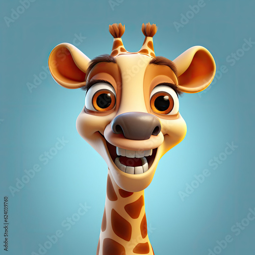 Cute Giraffe  3d cartoon  big eyes  friendly  solid background  minimalistic
