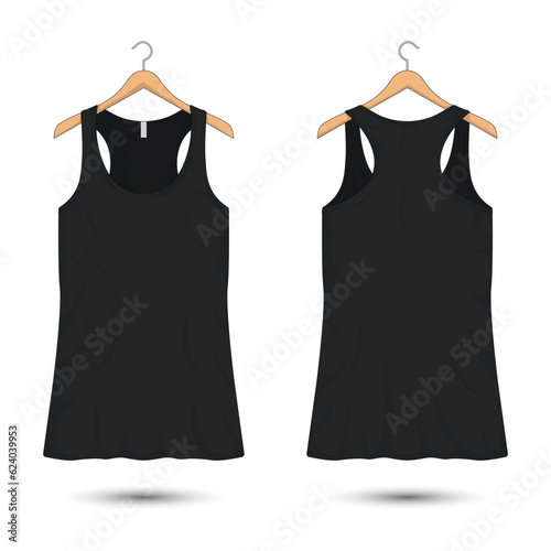 Women black tank top t-shirts, sportswear mockup. Vector illustration