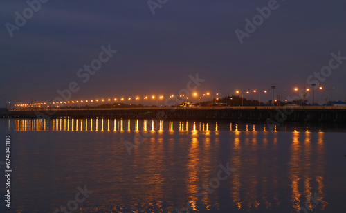 Wallpaper Mural Bridge with Lighting Reflections on the Sea at Night Torontodigital.ca