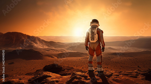 A lone astronaut is standing on a desolate planet. Generative AI © piai