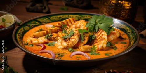 Moqueca Baiana - A Spicy Coconut Fish Curry - A Close-Up View of the Vibrant Flavors - Experience the Richness of Brazilian Cuisine - A Feast for the Senses on a P Generative AI Digital Illustration