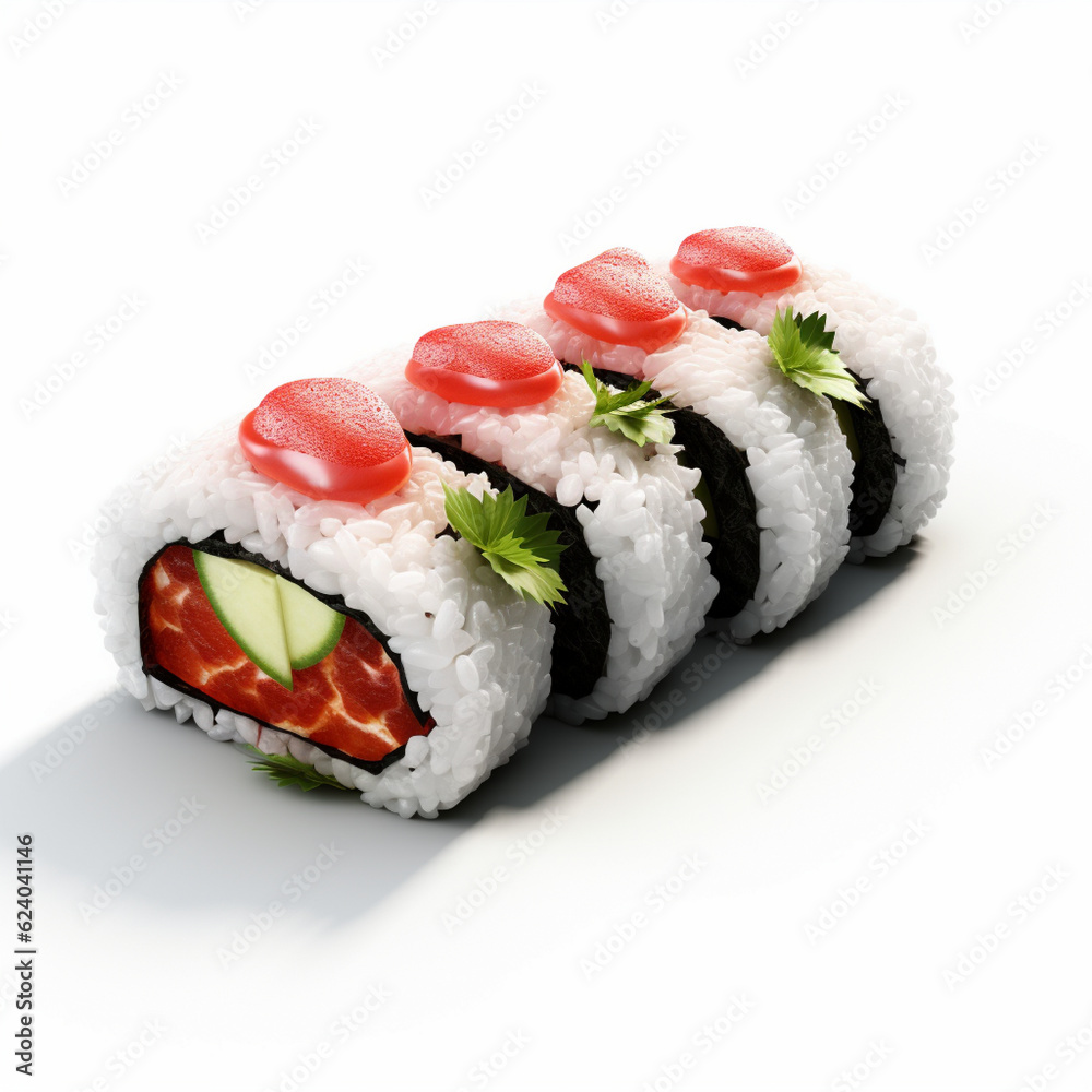 High quality of 3D style design of futomaki sushi with white background High quality of 3D style design of futomaki sushi with white background