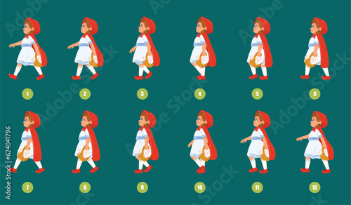 little red riding wood walk cycle animation sequences.