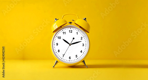 Alarm clock on yellow background, 3D rendering