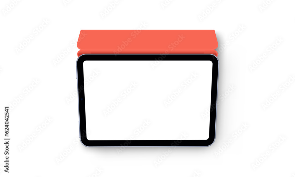 Tablet With Orange Smart Case, Top View, Isolated on White Background. Vector Illustration