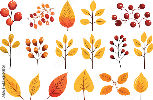 Vector watercolor autumn leaves collection.Generative AI. © JewJew