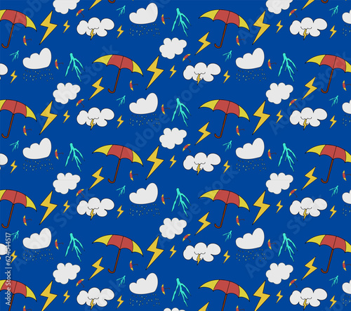 Seamless pattern with cloud with thunder rain cloud.