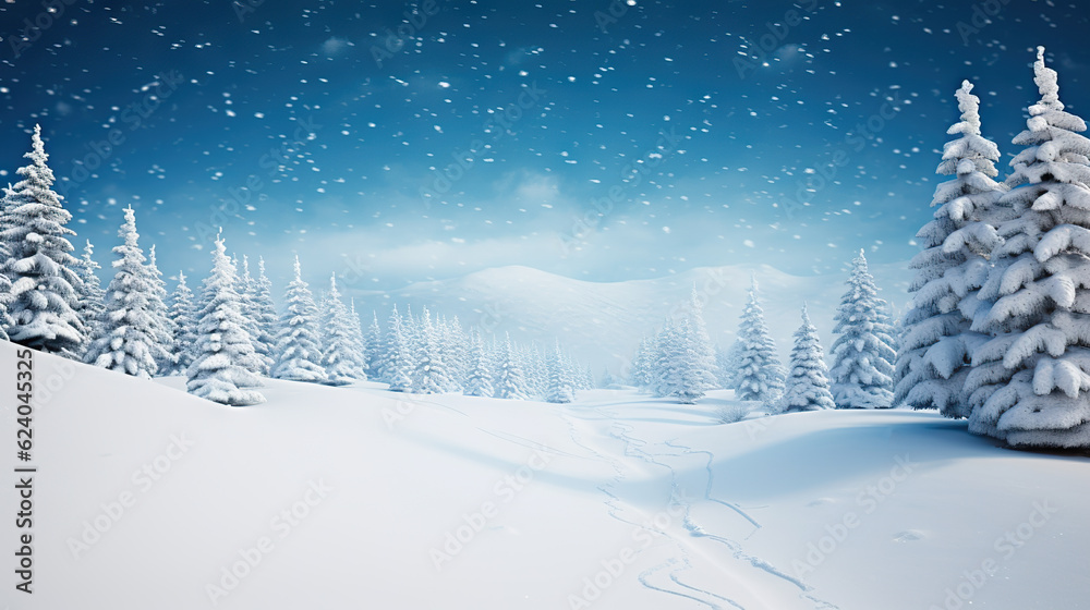 Tranquil Winter Serenity Snow-Covered Calm Winter Landscape at Snowfall - Embracing the Beauty of Winter. created with Generative AI