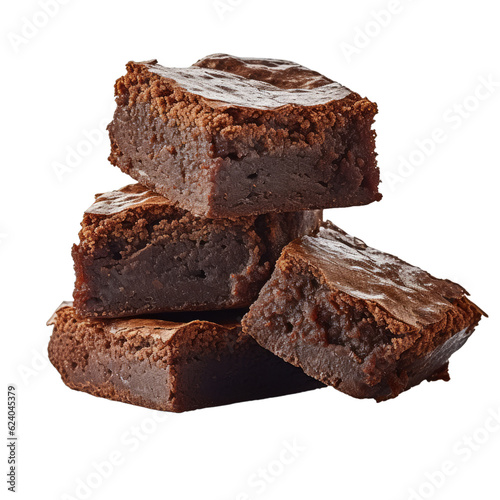 A stack of 4 delicious chocolate brownies isolated on a transparent background photo