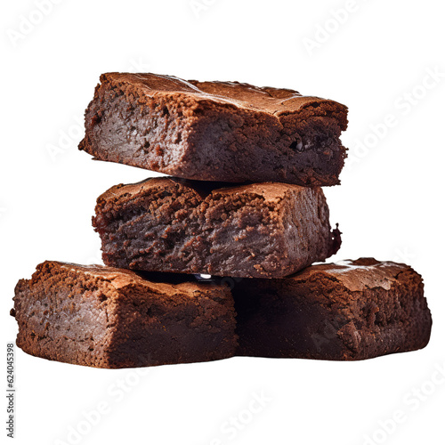 A stack of 4 delicious chocolate brownies isolated on a transparent background