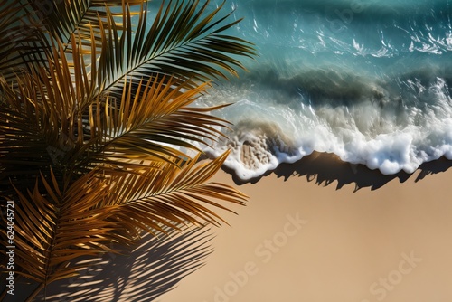 Paysage d une plage avec des vagues et cocotiers   ia